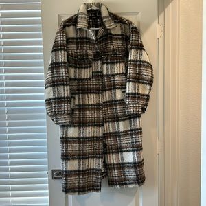Long plaid Fuzzy coat